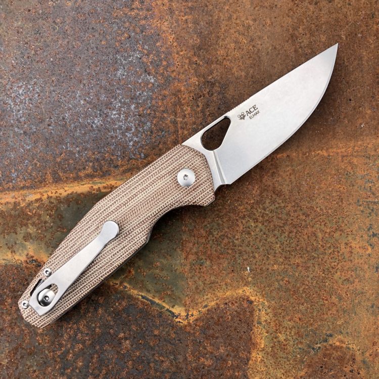 GiantMouse ACE Nimbus V2 Natural Canvas Micarta Elmax Stonewashed Blade Titanium Deep Carry Clip